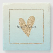 Aqua Ombre Goud Glitter Hart Stenen Onderzetter (Voorkant)