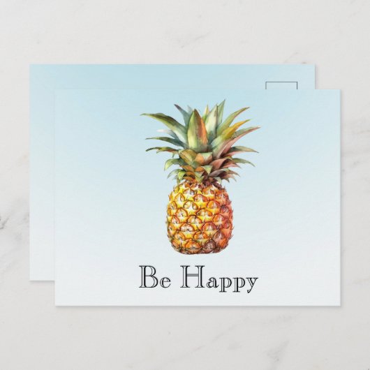 Aqua Ombre Happy Tropical Pineapple Briefkaart (Voorkant / Achterkant)