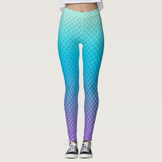 Aqua Ombre Mermaid Pattern Leggings (Voorkant)