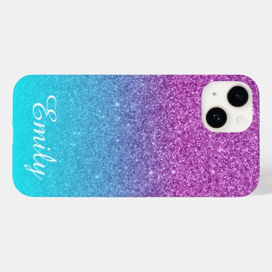 Aqua Ombre Paars Glitter Personalized Case-Mate iPhone Case (Achterkant (horizontaal))