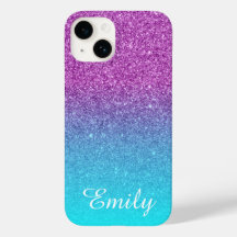 Aqua Ombre Paarse Glitter Gepersonaliseerd