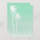 Aqua ombré palm Trees Beach Wedding Invitation Kaart (Voorkant / Achterkant)