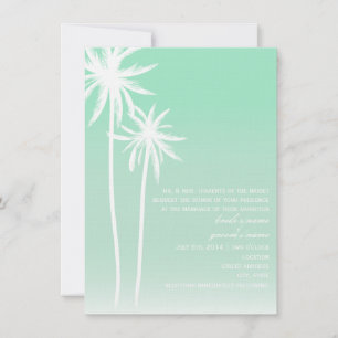Aqua ombré palm Trees Beach Wedding Invitation Kaart