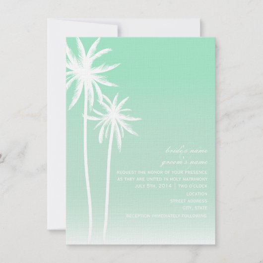 Aqua ombré palm Trees Beach Wedding Invitation Kaart (Voorkant)