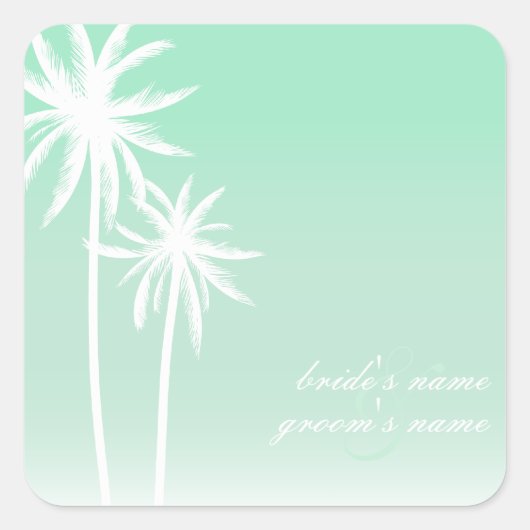 Aqua Ombré Palm Trees Strand Bruiloft Sticker (Voorkant)