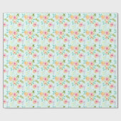 Aqua Ombre Roze Gele Bloemen Cadeaupapier (Vlak)
