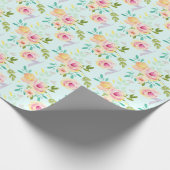 Aqua Ombre Roze Gele Bloemen Cadeaupapier (Hoek)