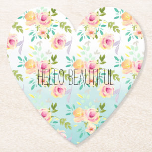 Aqua Ombre Roze Gele Bloemen Kartonnen Onderzetters