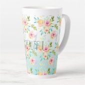 Aqua Ombre Roze Gele Bloemen Latte Mok (Rechterhoek)