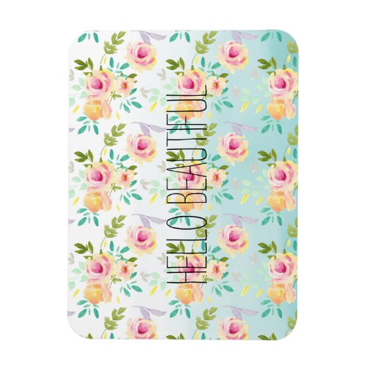 Aqua Ombre Roze Gele Bloemen Magneet (Verticaal)