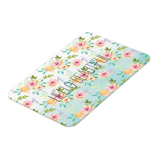 Aqua Ombre Roze Gele Bloemen Magneet (Linkerzijde)