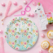 Aqua Ombre Roze Gele Bloemen Papieren Bordje (Feest)