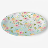 Aqua Ombre Roze Gele Bloemen Papieren Bordje (Gekanteld)