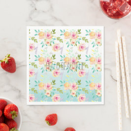 Aqua Ombre Roze Gele Bloemen Servet