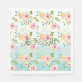 Aqua Ombre Roze Gele Bloemen Servet