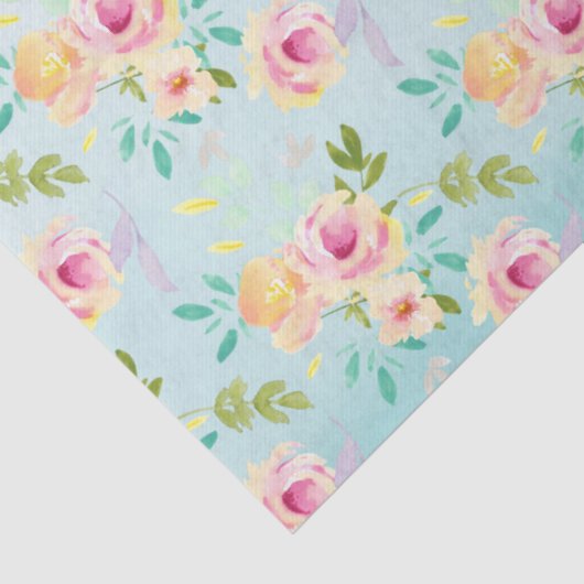 Aqua Ombre Roze Gele Bloemen Tissuepapier (Detail)