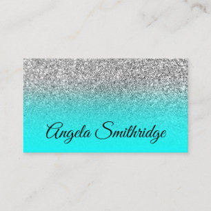 Aqua Ombre Silver Glitter Foto Visitekaartje