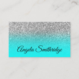 Aqua Ombre Silver Glitter Foto Visitekaartje