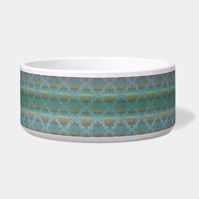 Aqua Ombre, Southwestern Pattern, Ceramic Pet Bowl Voerbakje (Voorkant)