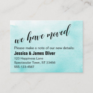 Aqua Ombre Watercolor We Have Moved Handout Kaart Visitekaartje