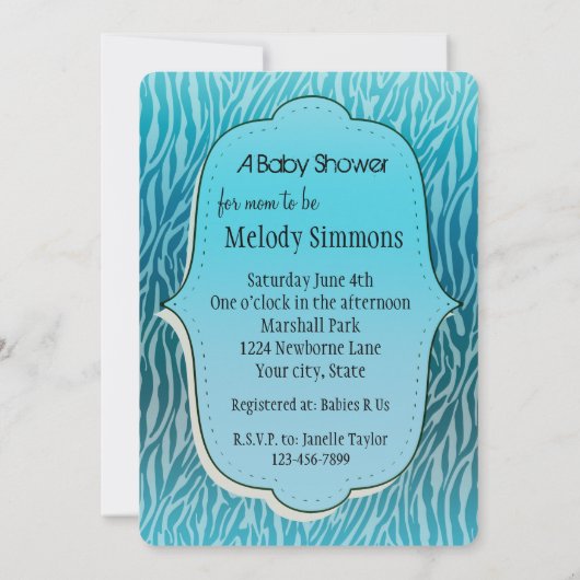 Aqua Ombre Zebra Print Baby shower Kaart (Achterkant)