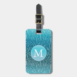 Aqua Ombre Zebra Print Monogram Bagagelabel