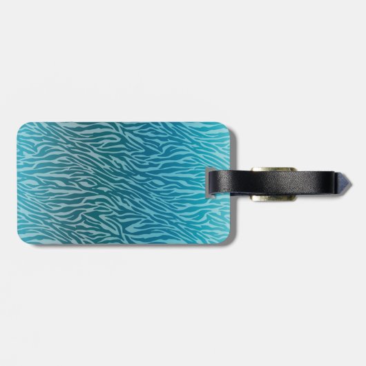Aqua Ombre Zebra Print Monogram Bagagelabel (Achterkant horizontaal)