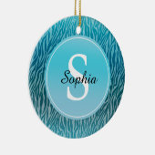Aqua Ombre Zebra Print Monogram Keramisch Ornament (Rechts)