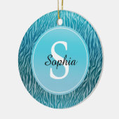 Aqua Ombre Zebra Print Monogram Keramisch Ornament (Links)