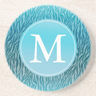 Aqua Ombre Zebra Print Monogram Zandsteen Onderzetter