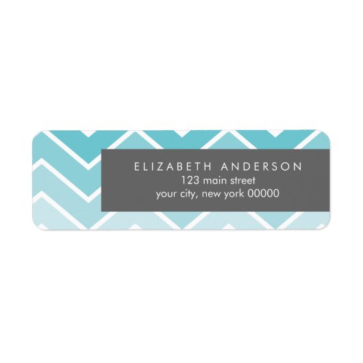Aqua Ombre Zig Zag Chevron Patroon Etiket (Voorkant)