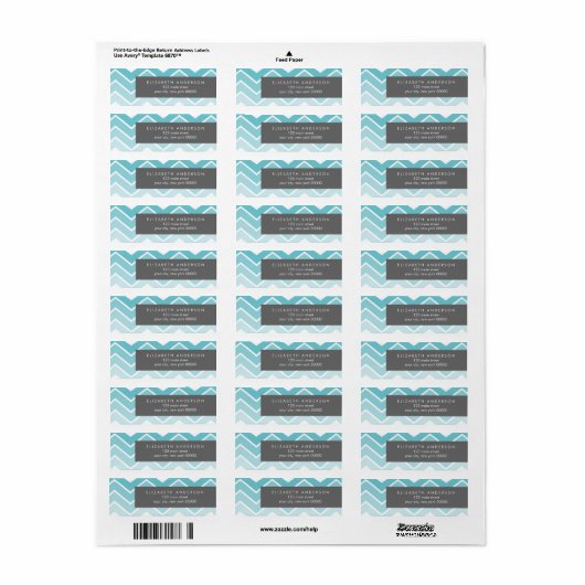 Aqua Ombre Zig Zag Chevron Patroon Etiket (Full Sheet)