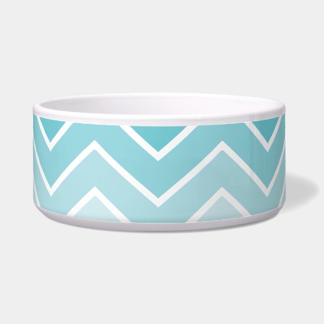 Aqua Ombre Zig Zag Chevron Pattern Pet Bowls Voerbakje (Voorkant)