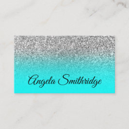 Aqua Ombre Zilver Glitter Foto Visitekaartje