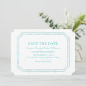 Aqua Omcirkelde Ticket Save the Date Uitnodiging (Staand voorkant)