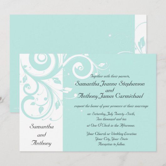 Aqua omgekeerde werveling bruiloft uitnodigingen (Voorkant / Achterkant)