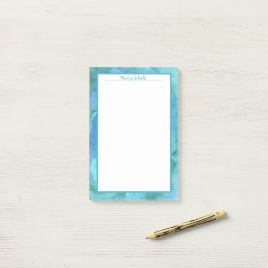 Aqua Onderwater Waterverf Border Post-it® Notes (Op bureau)