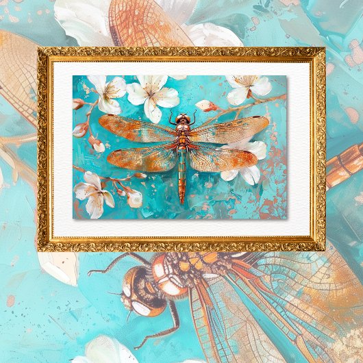 Aqua Oranje Dragonfly Bloemen Decoupage Tissuepapier