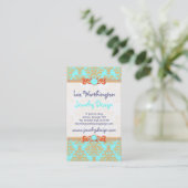 Aqua, Oranje en Gold Damask Elegant Chic Visitekaartje (Staand voorkant)