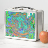 Aqua, Oranje en Groene Groovy Abstracte Retro Art (In situ)