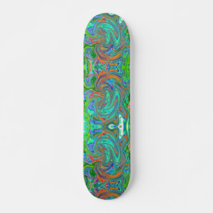 Aqua, Oranje en Groene Groovy Abstracte Retro Art Persoonlijk Skateboard