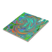 Aqua, Oranje en Groene Groovy Abstracte Retro Art Tegeltje (Zijkant)