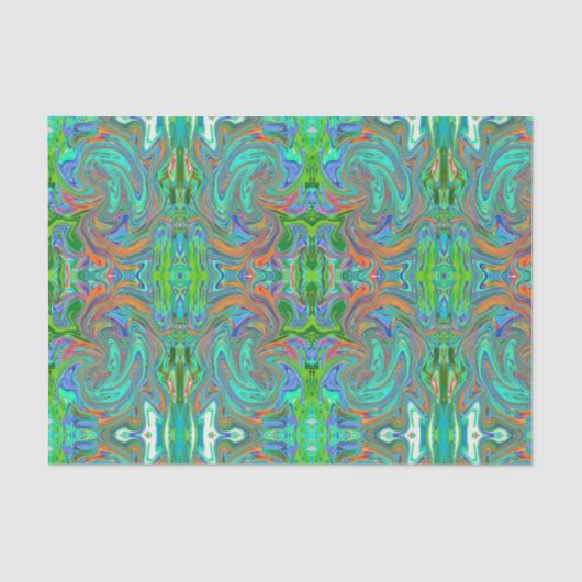 Aqua, Oranje en Groene Groovy Abstracte Retro Art Tissuepapier (Voorkant)