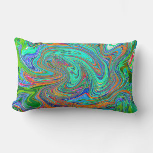 Aqua, Oranje en Groene Groovy Abstracte Retro Kuns Kussen