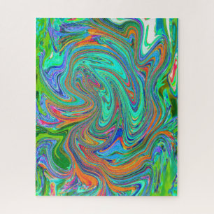 Aqua, Oranje en Groene Groovy Abstracte Retro Kuns Legpuzzel