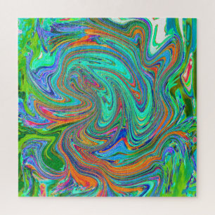 Aqua, Oranje en Groene Groovy Abstracte Retro Kuns Legpuzzel