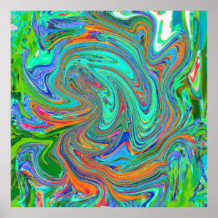 Aqua, Oranje en Groene Groovy Abstracte Retro Kuns Poster