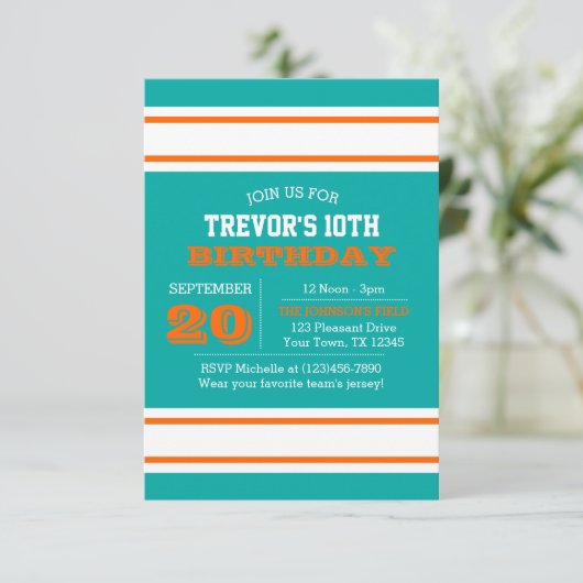 Aqua Oranje en White Team Birthday Kaart (Staand voorkant)