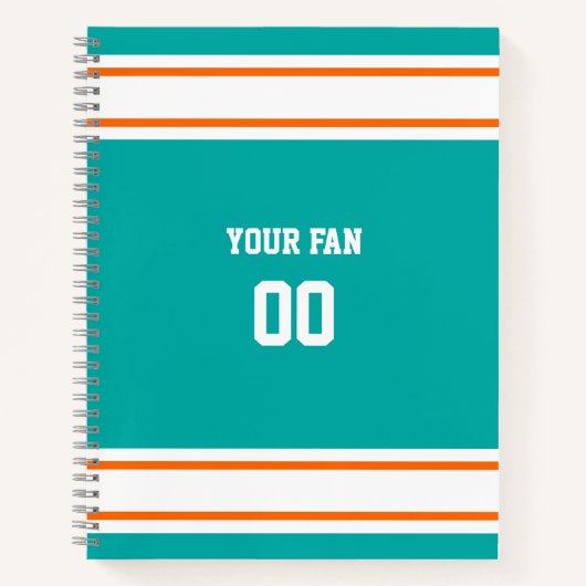 Aqua, Oranje en wit Football Notitieboek (Voorkant)