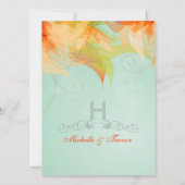 Aqua Oranje Floral Formal Wedding Invitations Kaart (Achterkant)